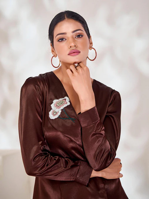 Elegant Brown Gaji Silk Handcrafted Co-Ord Set – A Timeless Classic - INDIAN ELEGANCE
