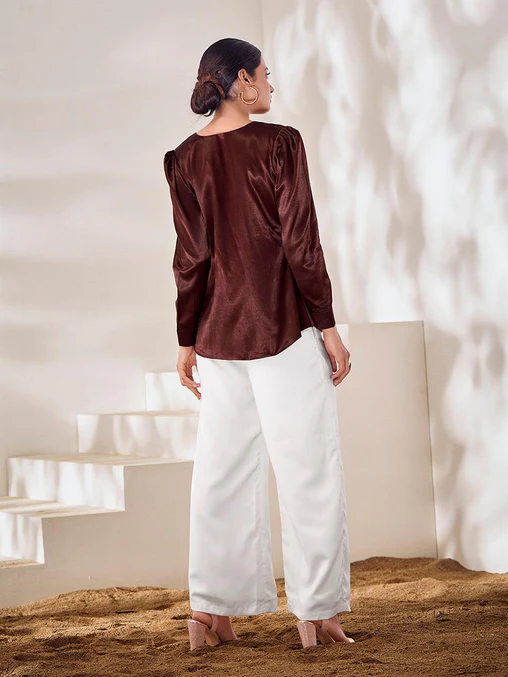 Elegant Brown Gaji Silk Handcrafted Co-Ord Set – A Timeless Classic - INDIAN ELEGANCE