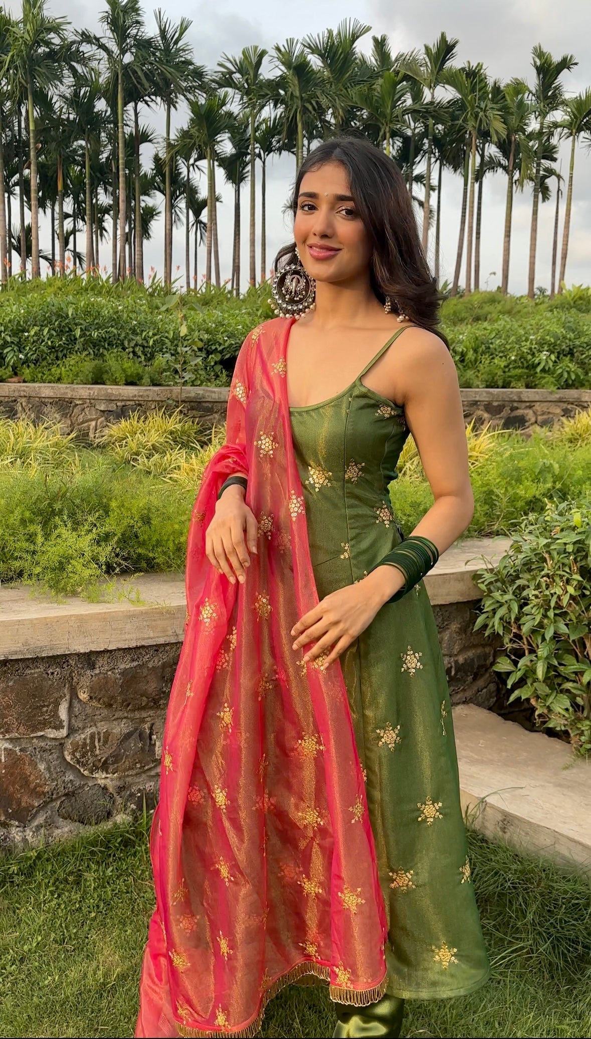 Exquisite Olive Green Georgette Silk Zari Sequins Worked Pant Style Suit - INDIAN ELEGANCE