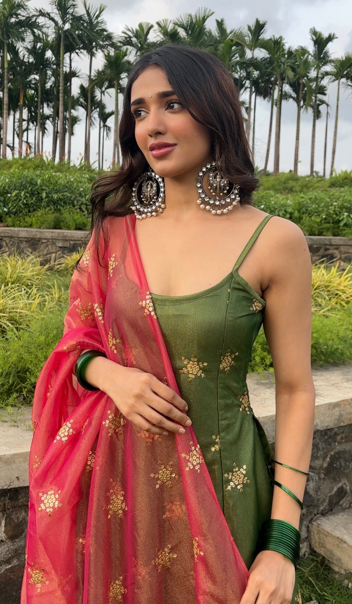 Exquisite Olive Green Georgette Silk Zari Sequins Worked Pant Style Suit - INDIAN ELEGANCE