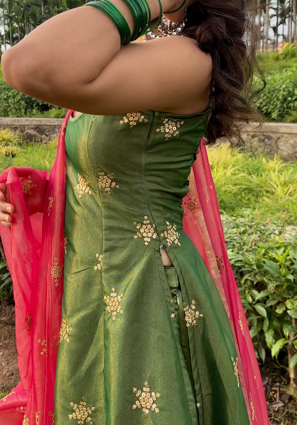 Exquisite Olive Green Georgette Silk Zari Sequins Worked Pant Style Suit - INDIAN ELEGANCE