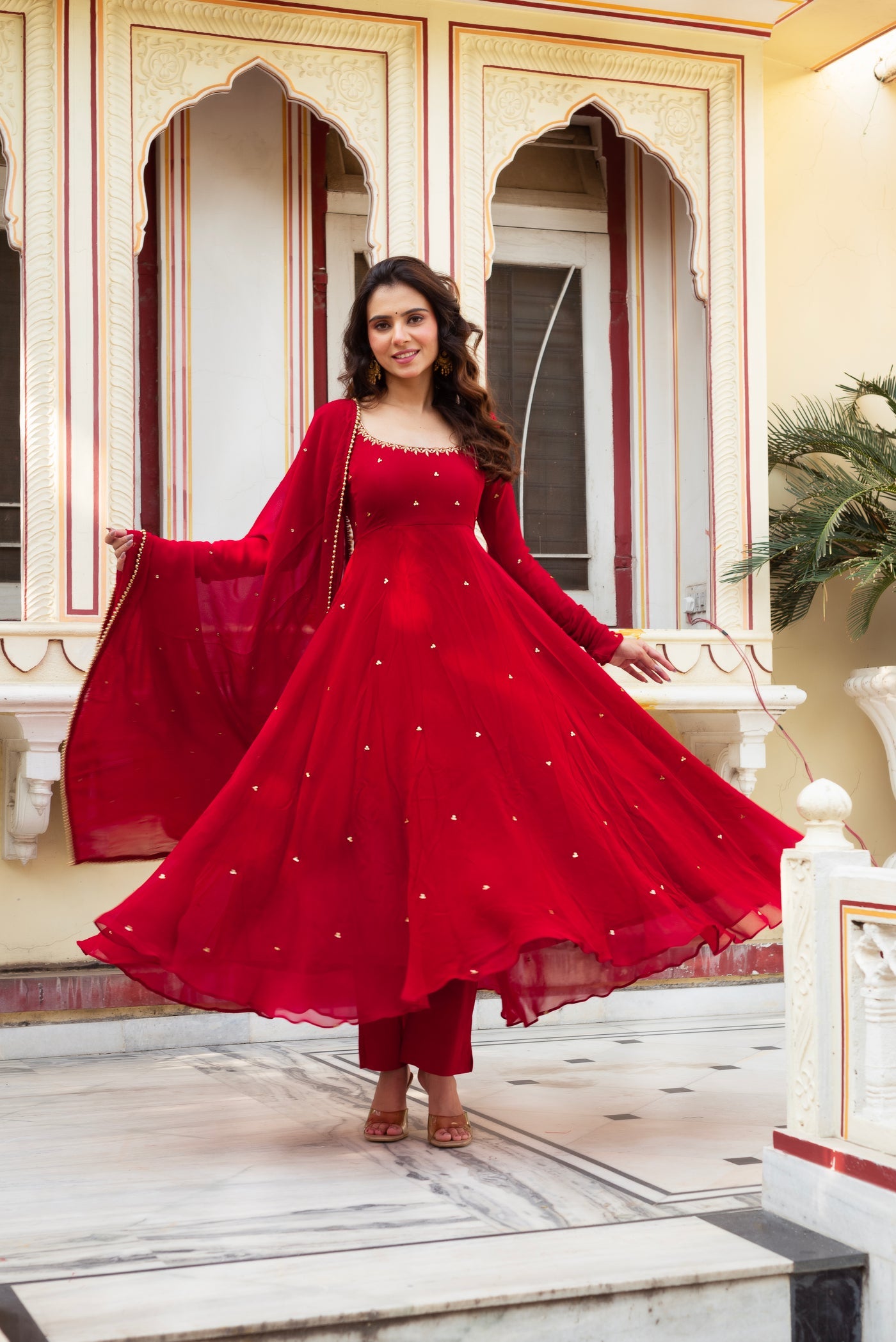 Elegant Red Anarkali Suit Set with Georgette Dupatta