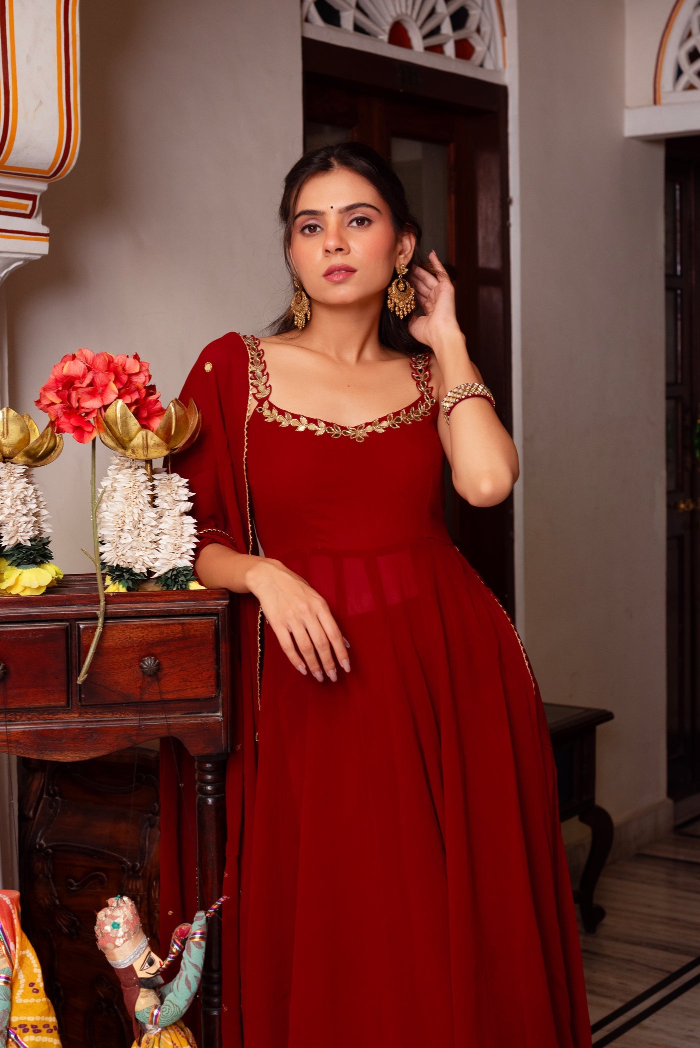 Black Hand Mirror Work Anarkali Set