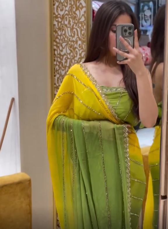 Premium Two-Shade Georgette Saree | Handwork Detailing