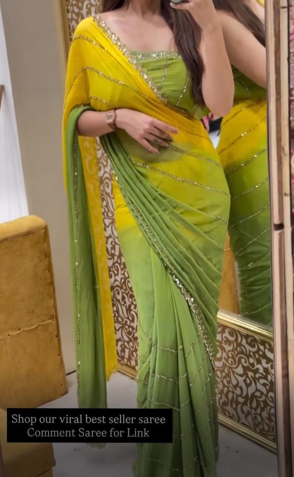 Premium Two-Shade Georgette Saree | Handwork Detailing
