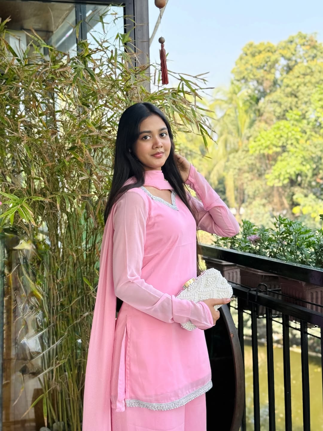 90s Style fish cut Pink Georgette sharara Suit Set for Women with Dupatta