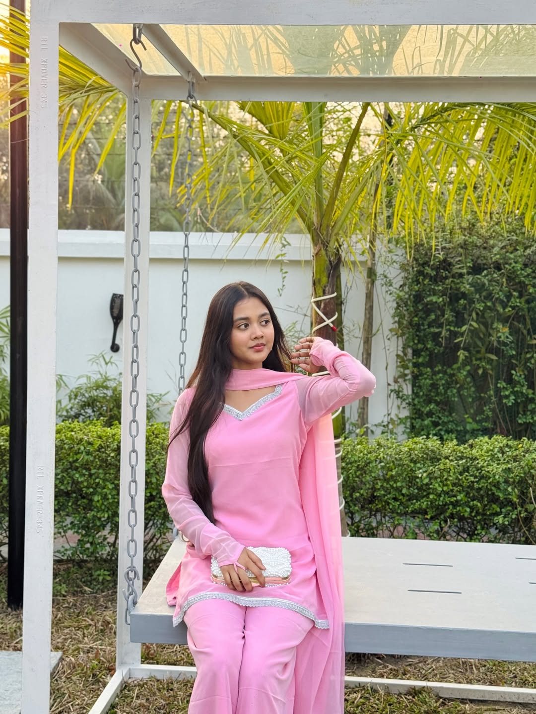 90s Style fish cut Pink Georgette sharara Suit Set for Women with Dupatta