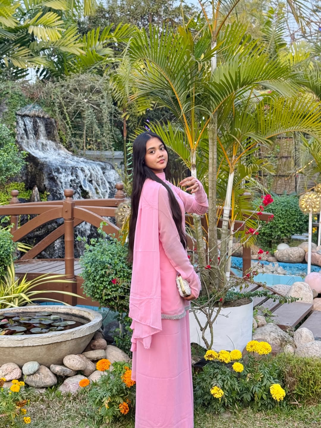 90s Style fish cut Pink Georgette sharara Suit Set for Women with Dupatta