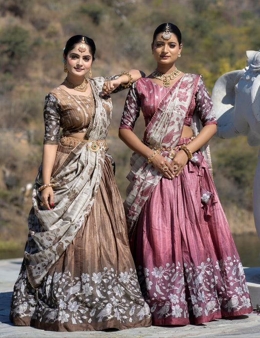 Stunning Pure Manipuri Silk Printed Lehenga Choli Set - INDIAN ELEGANCE