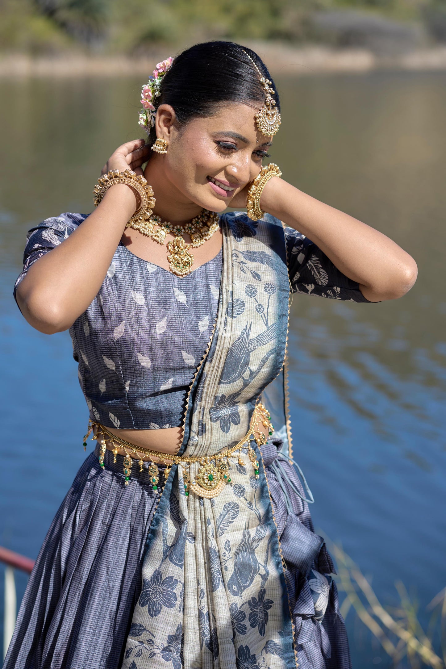 Stunning Pure Manipuri Silk Printed Lehenga Choli Set - INDIAN ELEGANCE