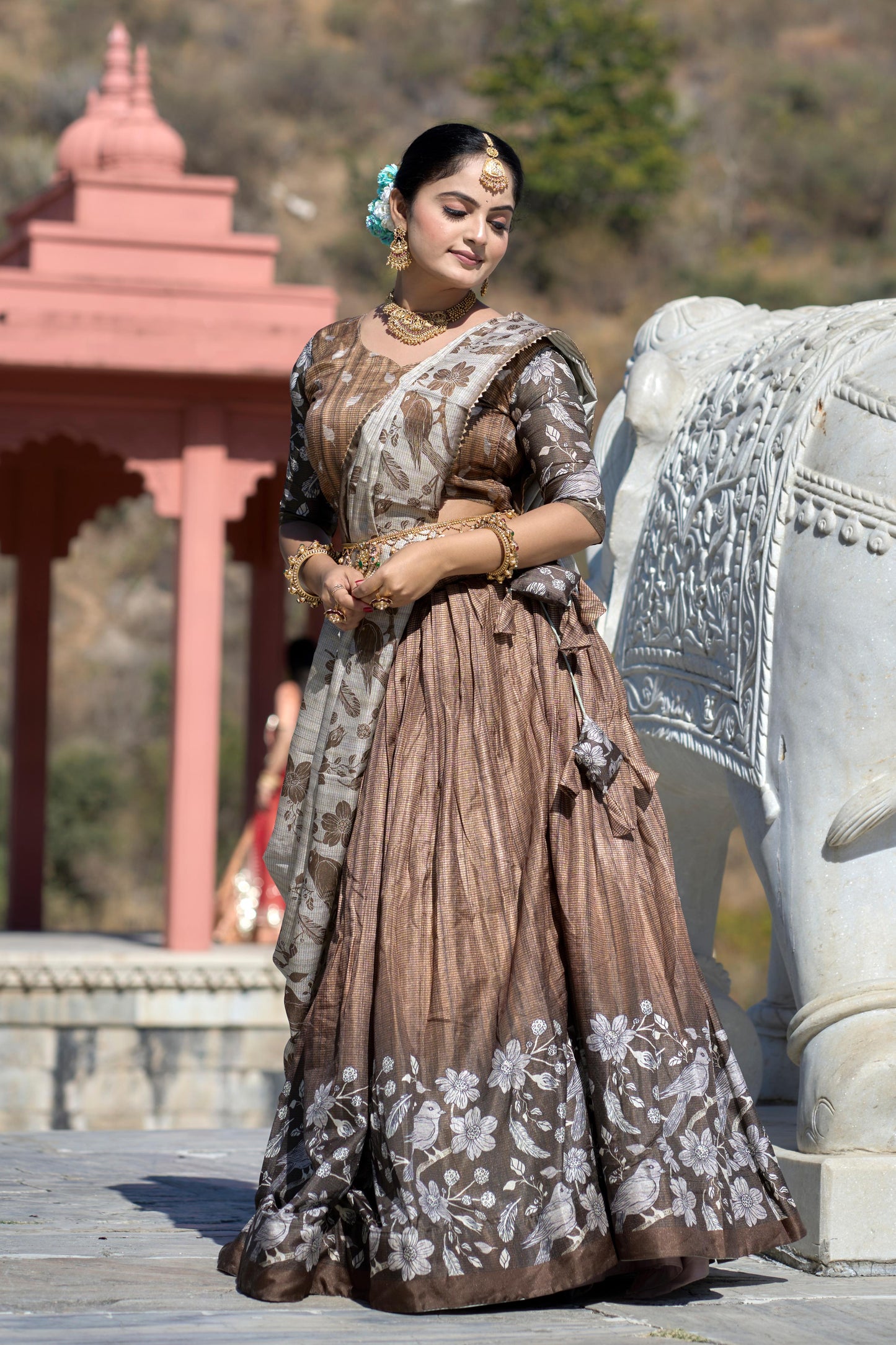 Stunning Pure Manipuri Silk Printed Lehenga Choli Set - INDIAN ELEGANCE