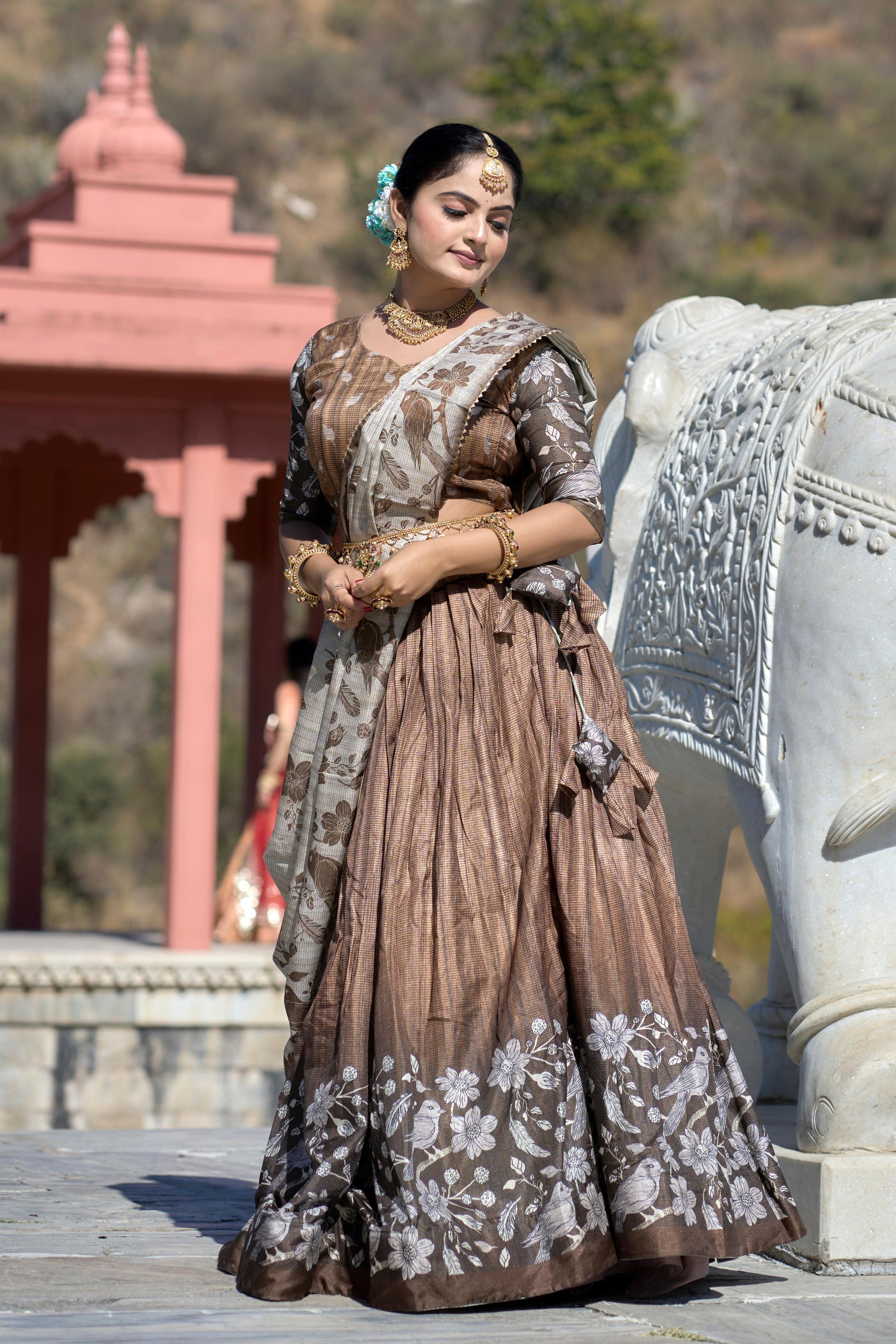 Stunning Pure Manipuri Silk Printed Lehenga Choli Set - INDIAN ELEGANCE
