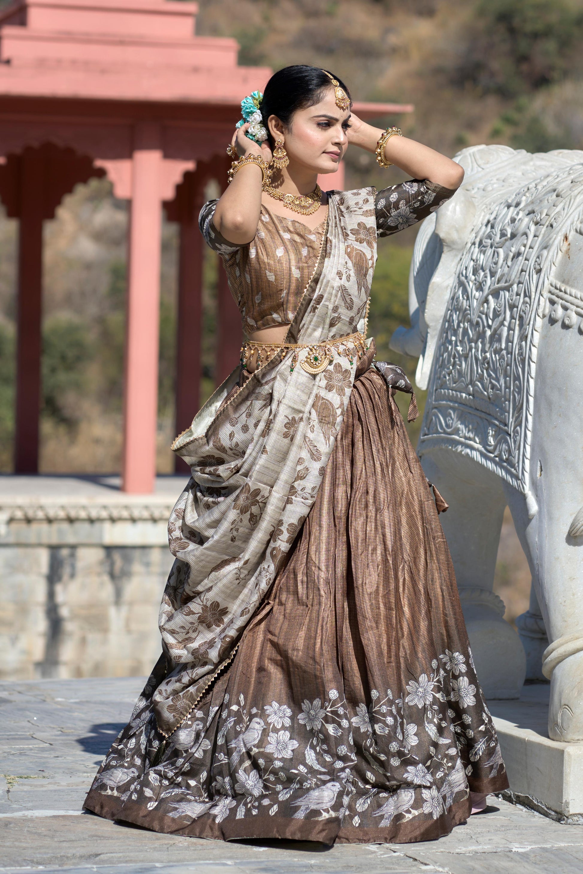 Stunning Pure Manipuri Silk Printed Lehenga Choli Set - INDIAN ELEGANCE
