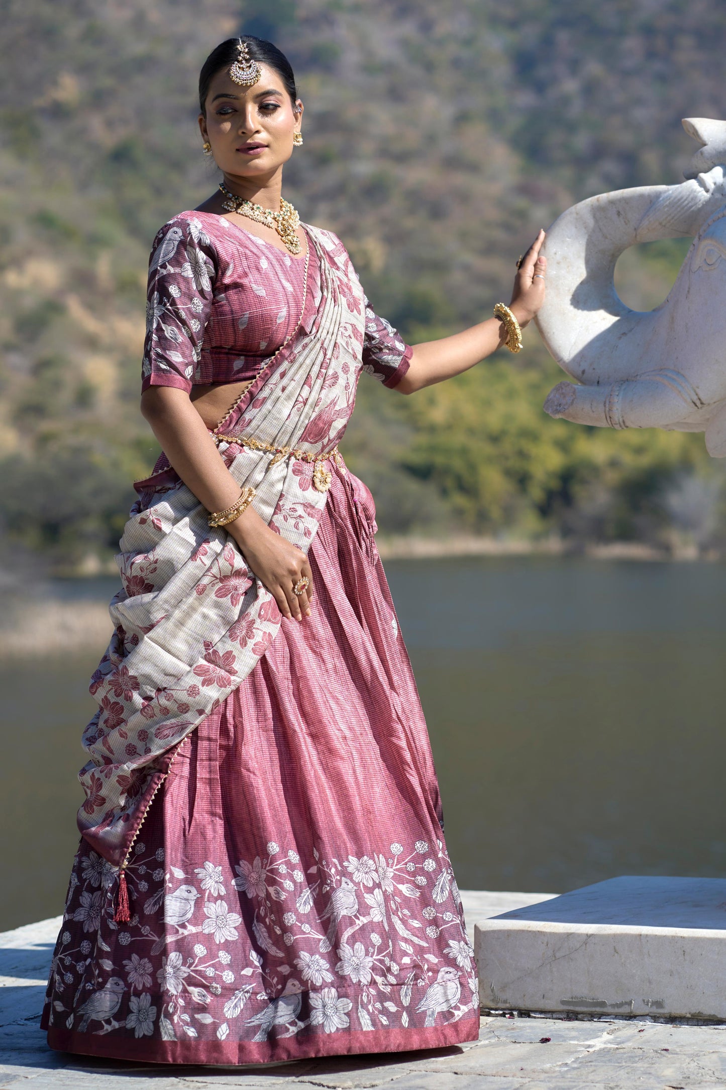 Stunning Pure Manipuri Silk Printed Lehenga Choli Set - INDIAN ELEGANCE