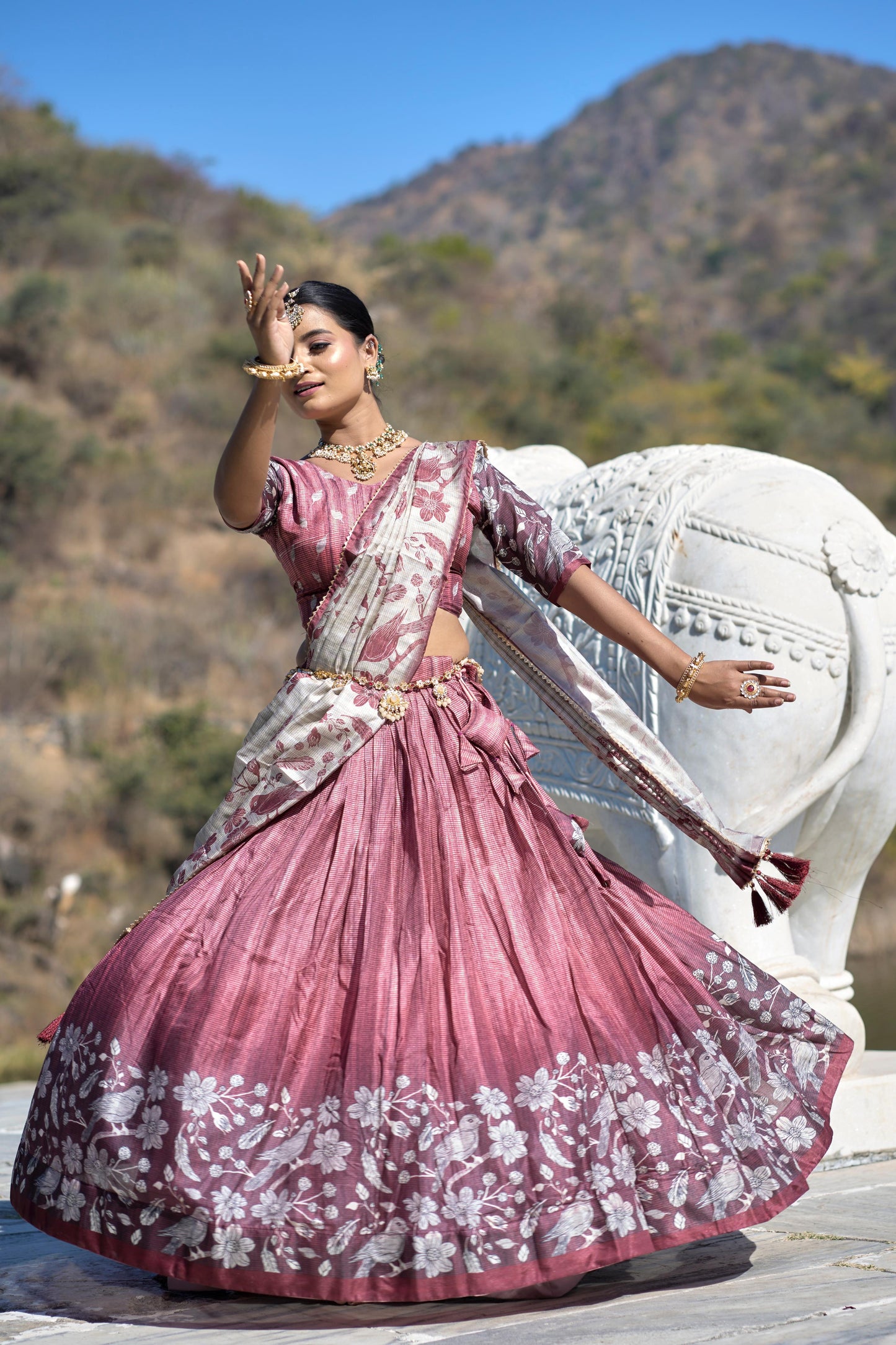 Stunning Pure Manipuri Silk Printed Lehenga Choli Set - INDIAN ELEGANCE