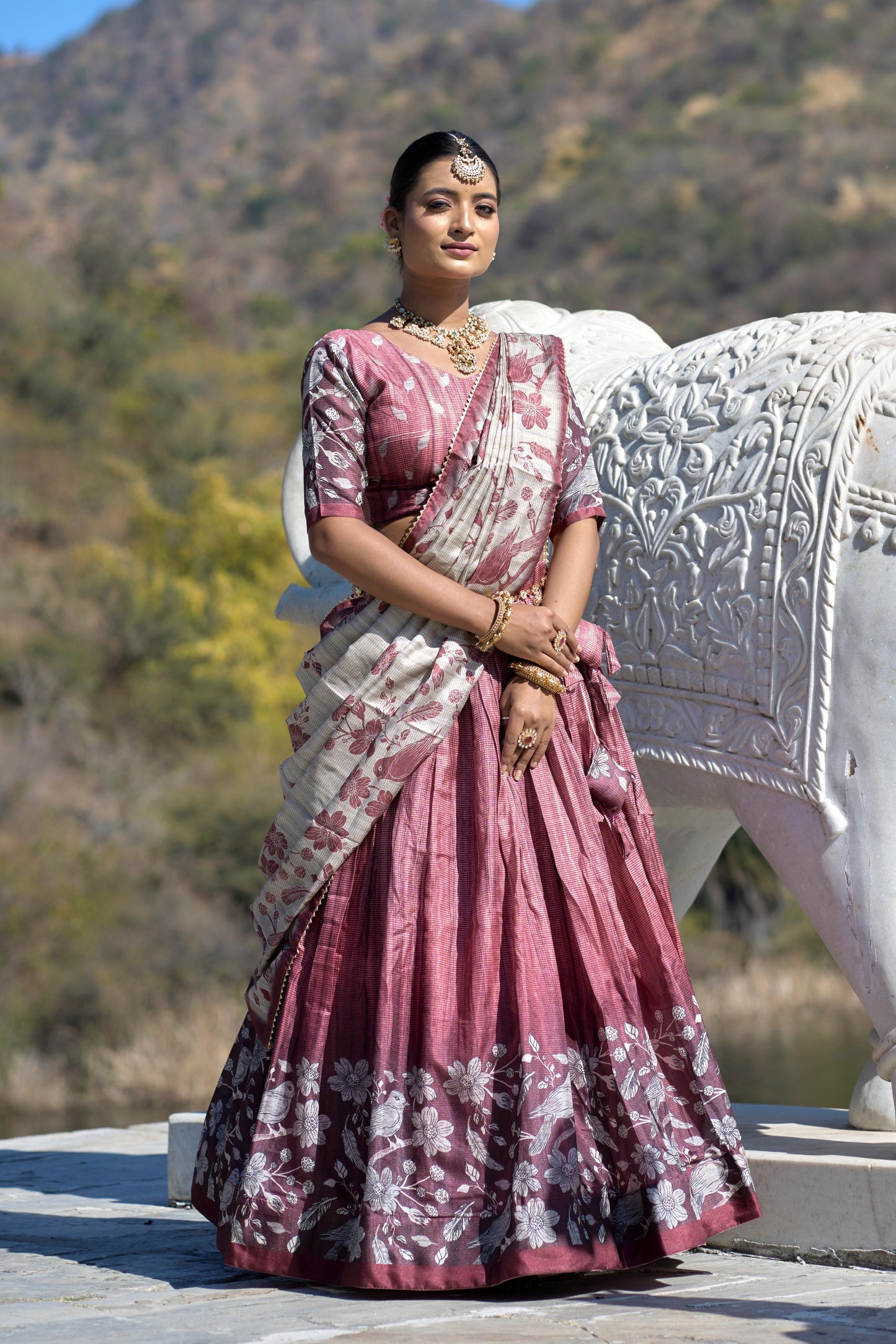Stunning Pure Manipuri Silk Printed Lehenga Choli Set - INDIAN ELEGANCE