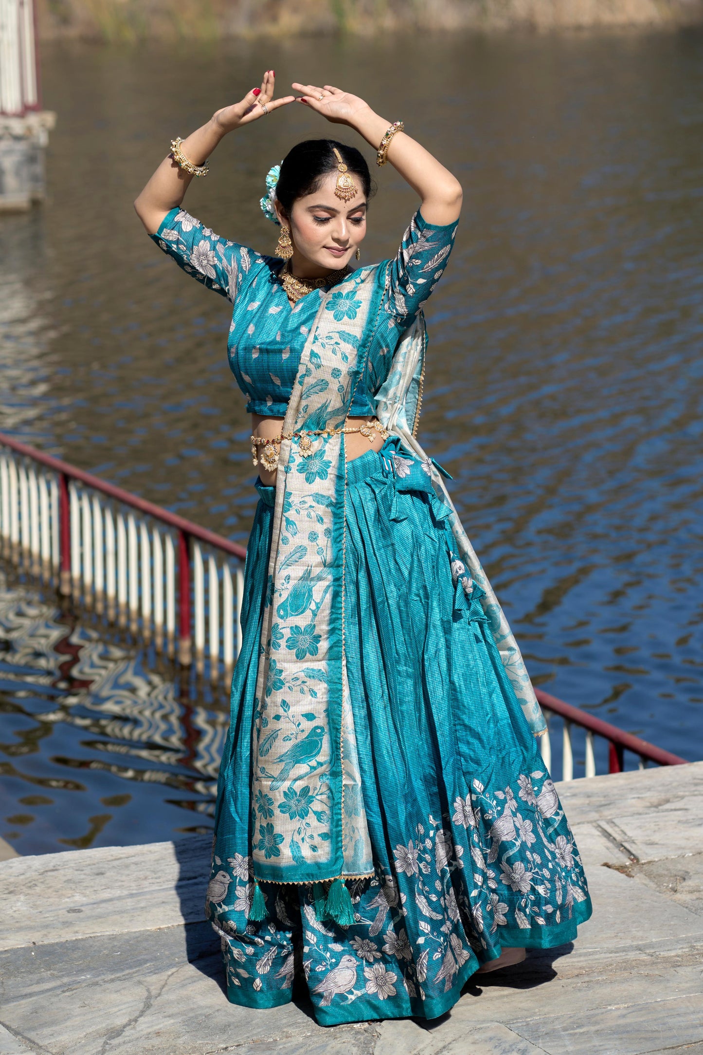 Stunning Pure Manipuri Silk Printed Lehenga Choli Set - INDIAN ELEGANCE