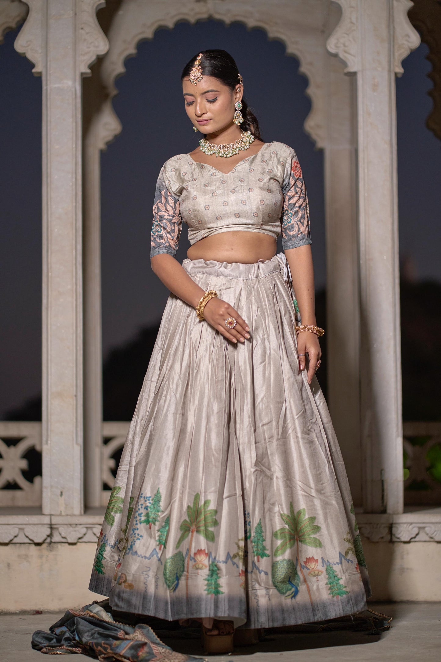 Magnificent Pure Manipuri Silk Printed Lehenga Choli Set - INDIAN ELEGANCE