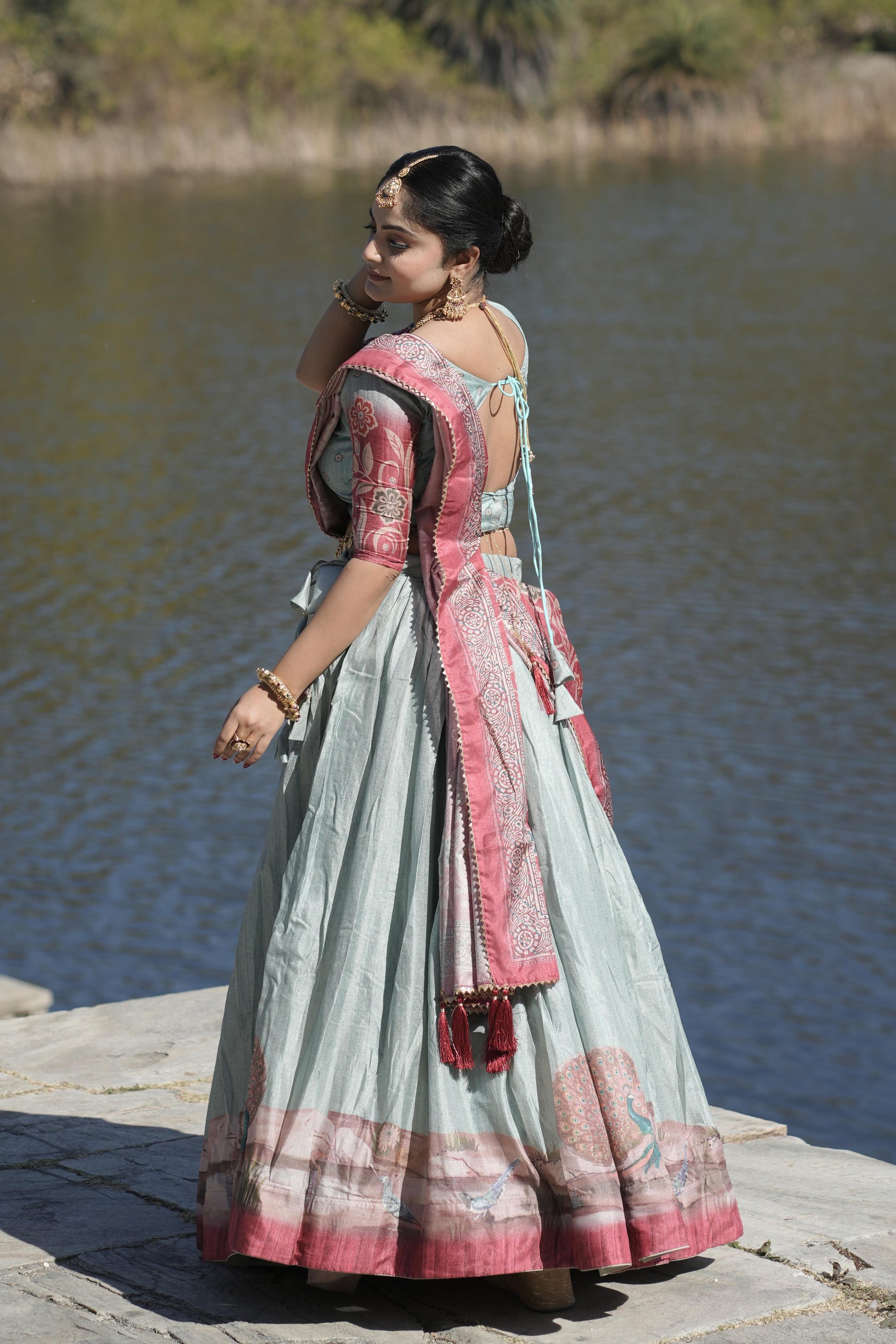 Graceful Pure Manipuri Silk Printed Designer Lehenga Choli Set - INDIAN ELEGANCE