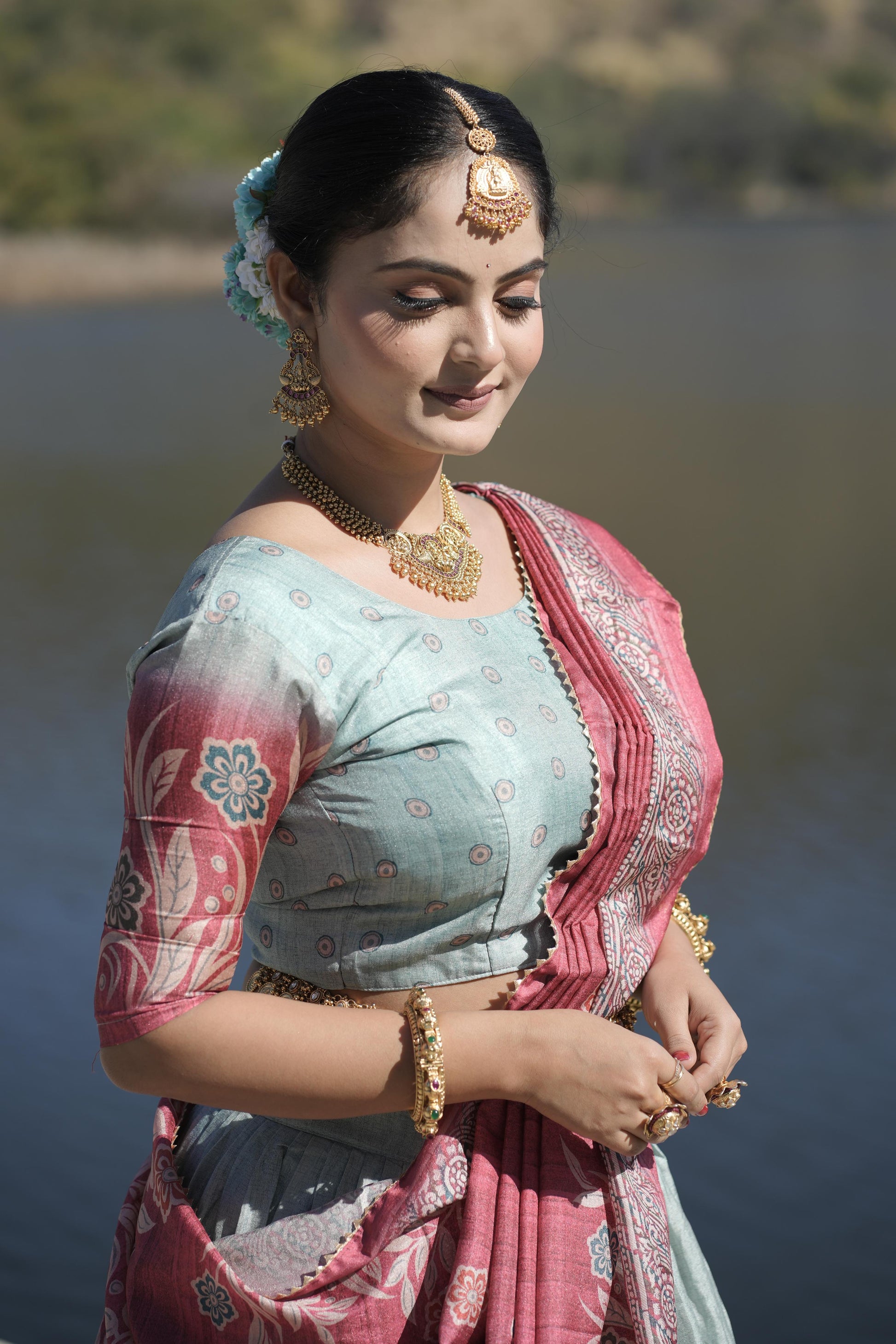 Graceful Pure Manipuri Silk Printed Designer Lehenga Choli Set - INDIAN ELEGANCE