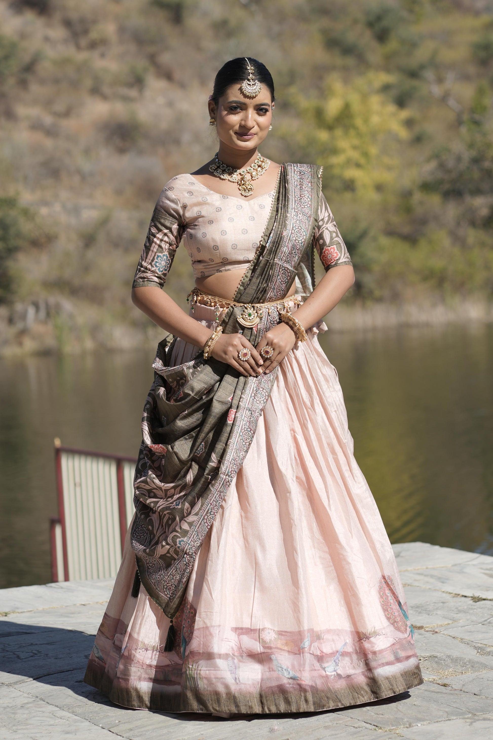 Graceful Pure Manipuri Silk Printed Designer Lehenga Choli Set - INDIAN ELEGANCE