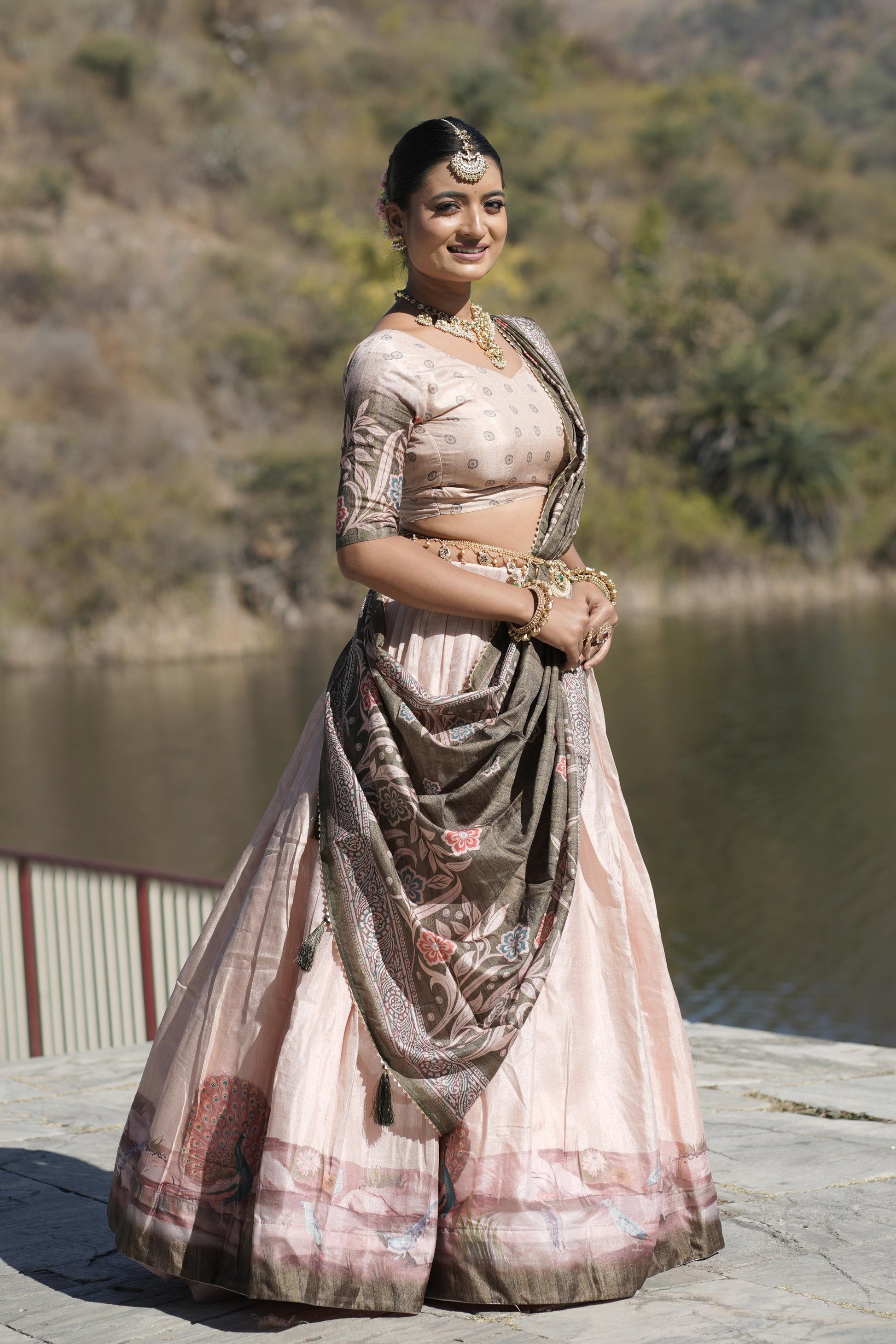 Graceful Pure Manipuri Silk Printed Designer Lehenga Choli Set - INDIAN ELEGANCE