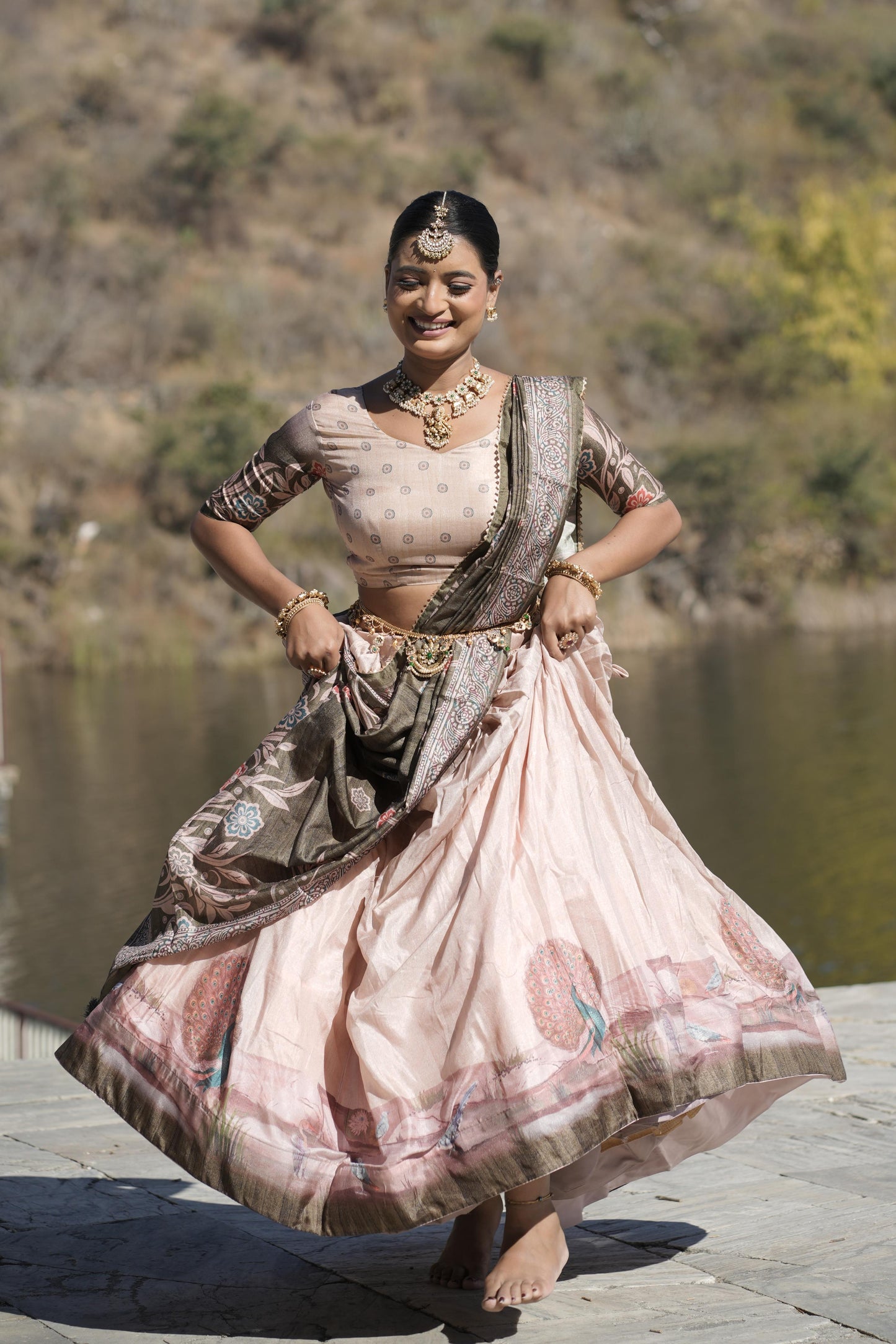 Graceful Pure Manipuri Silk Printed Designer Lehenga Choli Set - INDIAN ELEGANCE