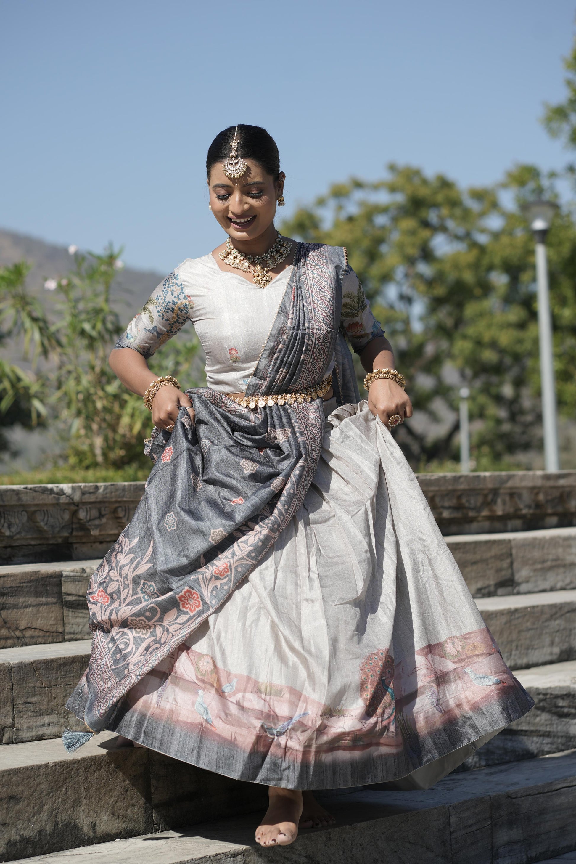 Graceful Pure Manipuri Silk Printed Designer Lehenga Choli Set - INDIAN ELEGANCE