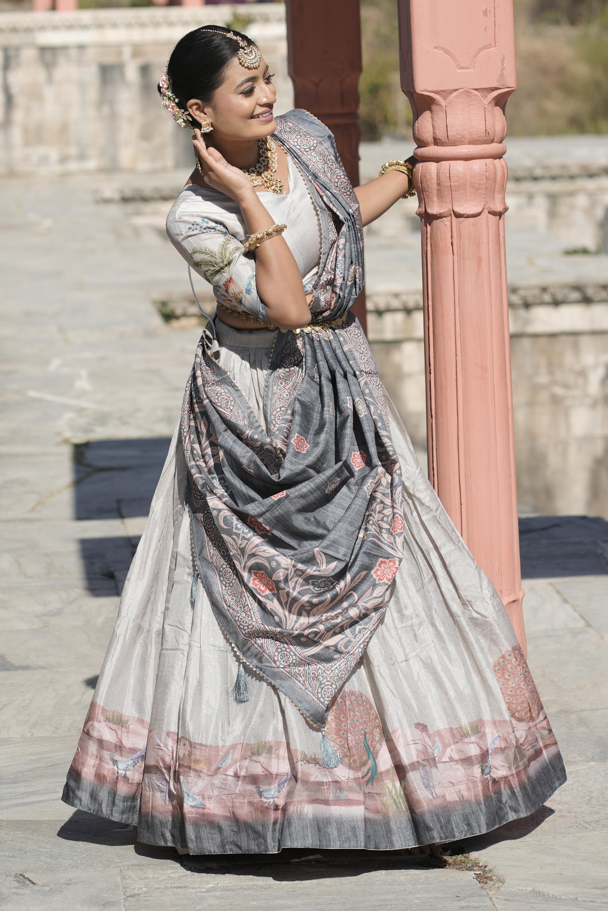 Graceful Pure Manipuri Silk Printed Designer Lehenga Choli Set - INDIAN ELEGANCE