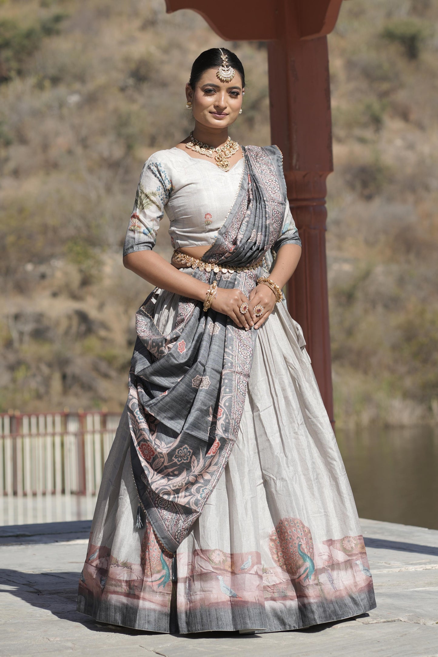 Graceful Pure Manipuri Silk Printed Designer Lehenga Choli Set - INDIAN ELEGANCE