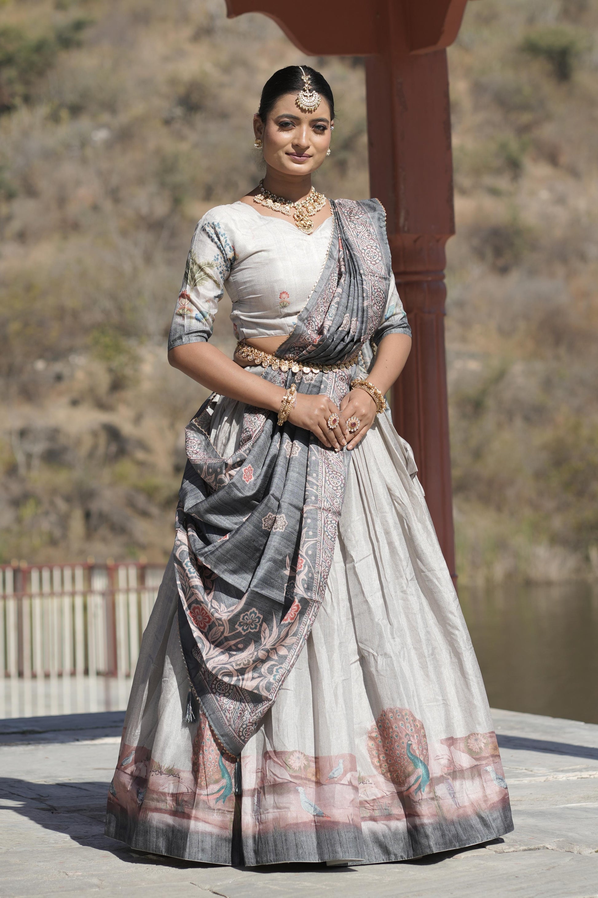 Graceful Pure Manipuri Silk Printed Designer Lehenga Choli Set - INDIAN ELEGANCE