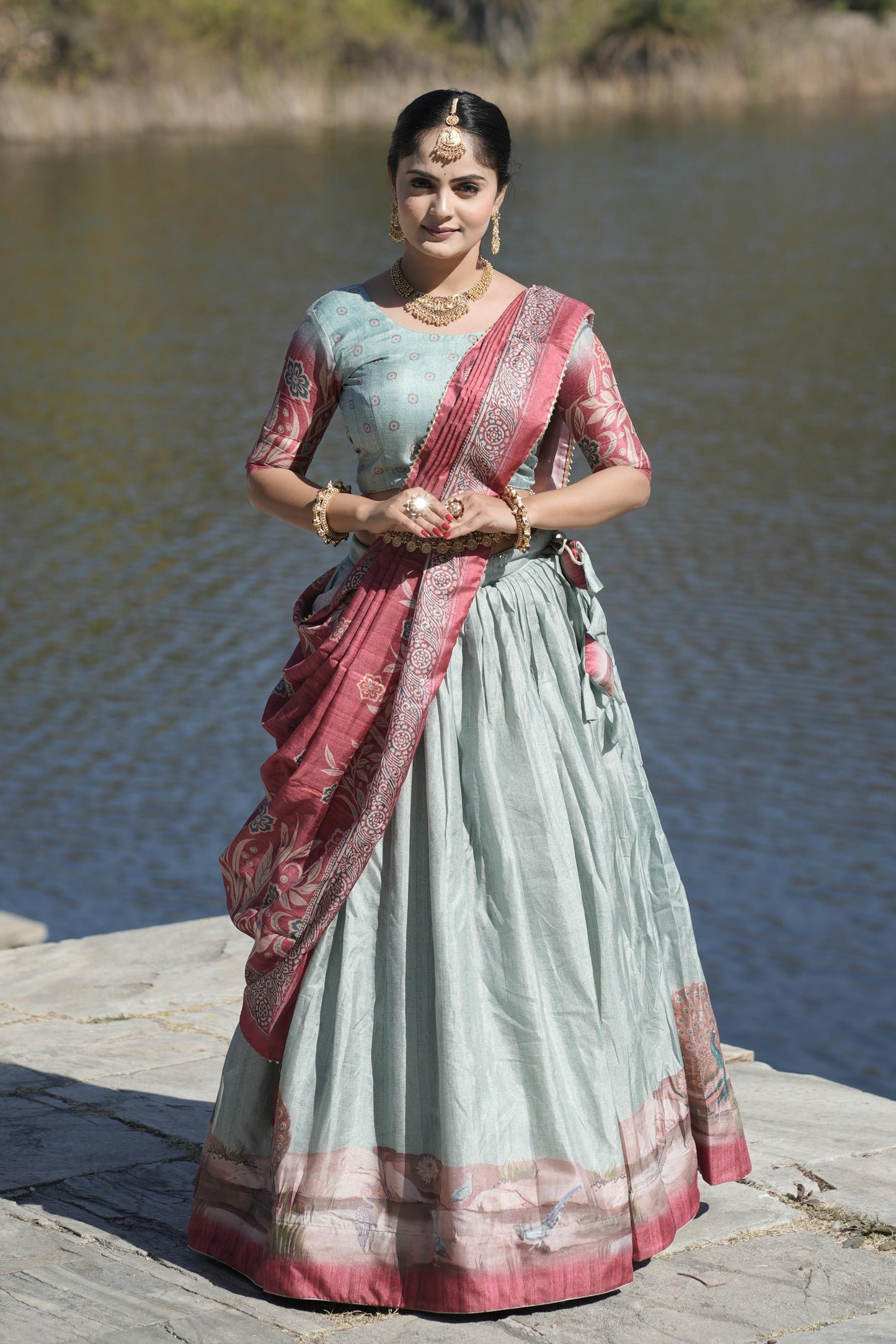 Graceful Pure Manipuri Silk Printed Designer Lehenga Choli Set - INDIAN ELEGANCE