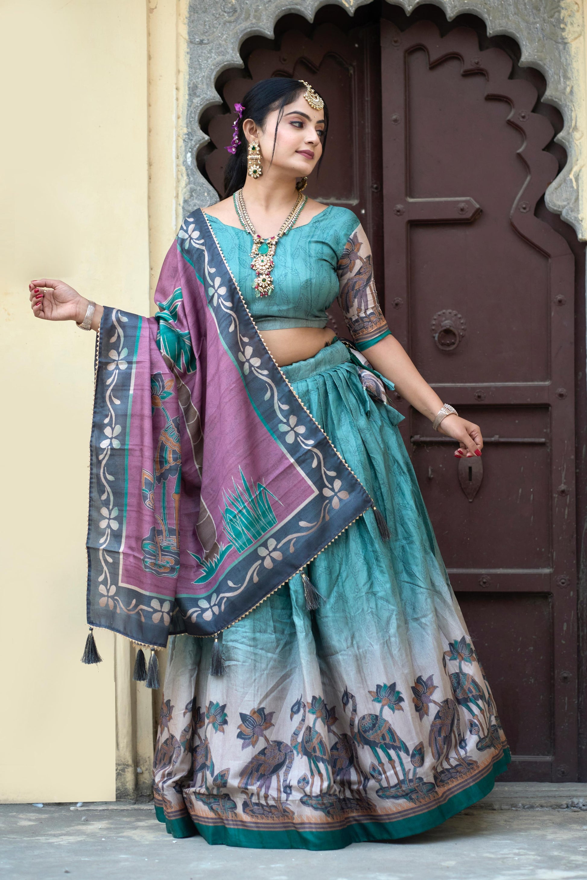 Breathtaking Pure Manipuri Silk Printed Designer Lehenga Choli - INDIAN ELEGANCE