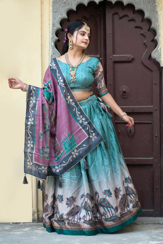 Breathtaking Pure Manipuri Silk Printed Designer Lehenga Choli - INDIAN ELEGANCE