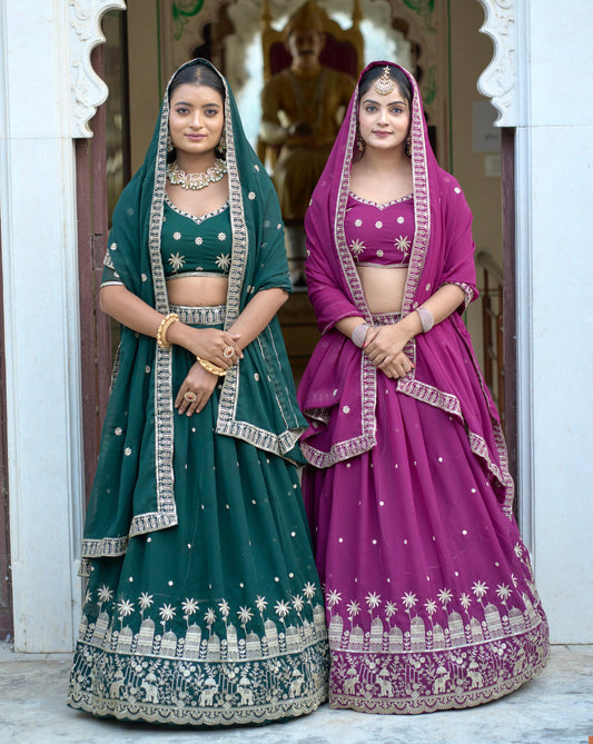 Stylish Georgette Rich Sequins Embroidered Lehenga Choli Set - INDIAN ELEGANCE