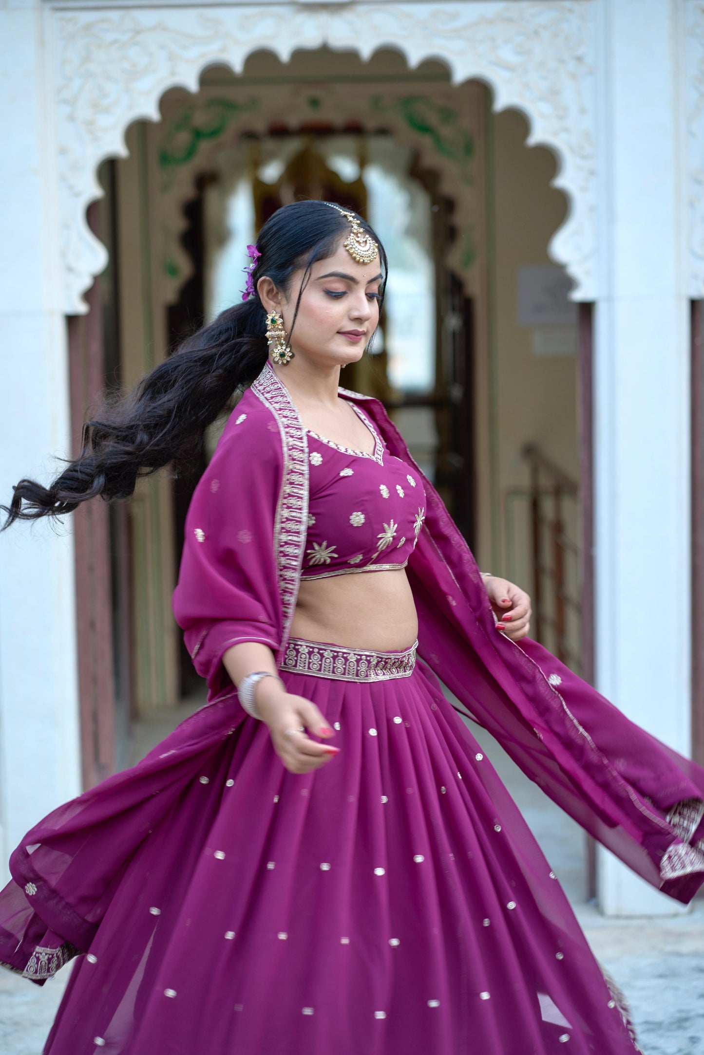 Stylish Georgette Rich Sequins Embroidered Lehenga Choli Set - INDIAN ELEGANCE