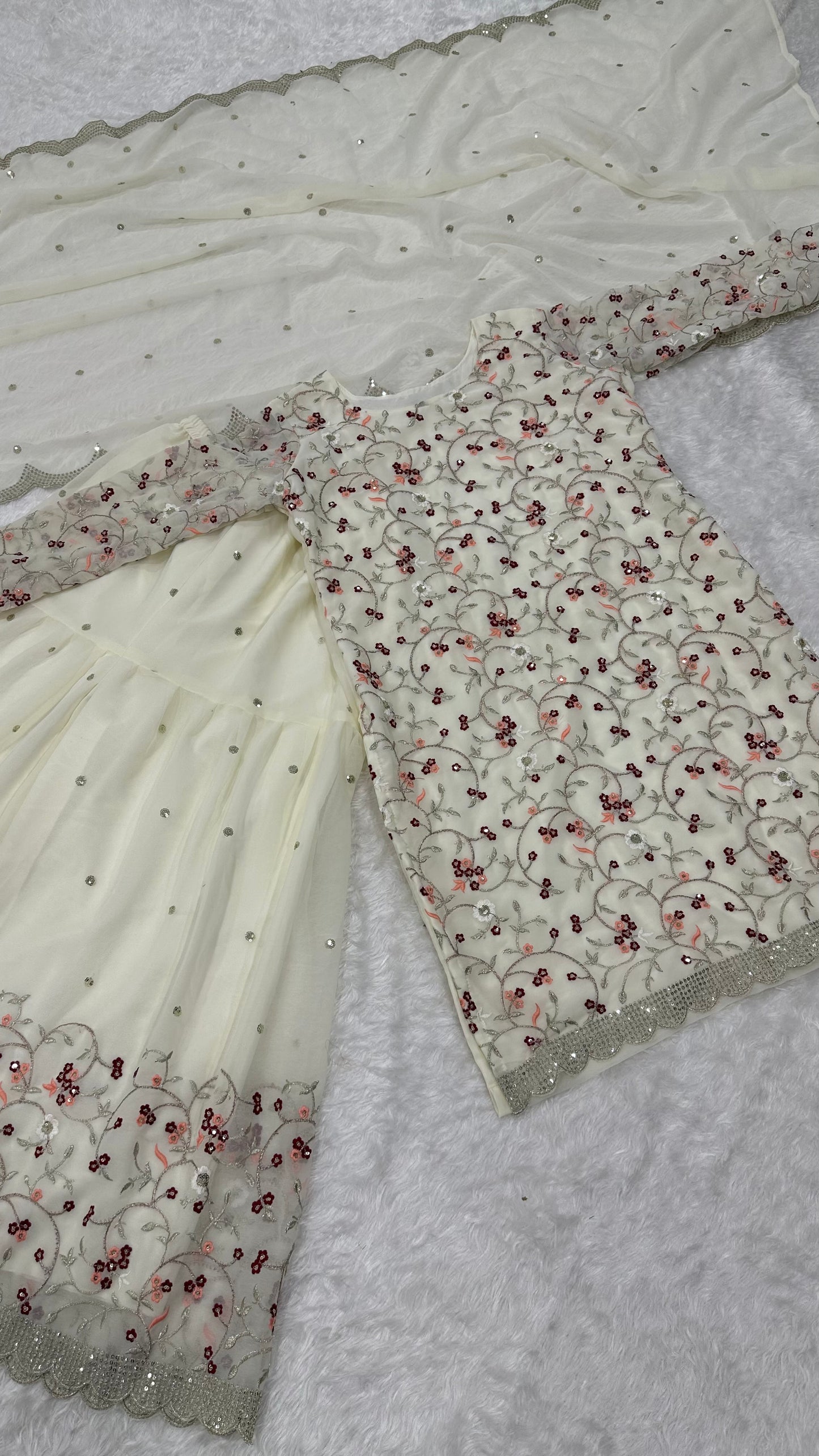 Divine Georgette Sequins Zari Thread Worked Top Sharara Suit