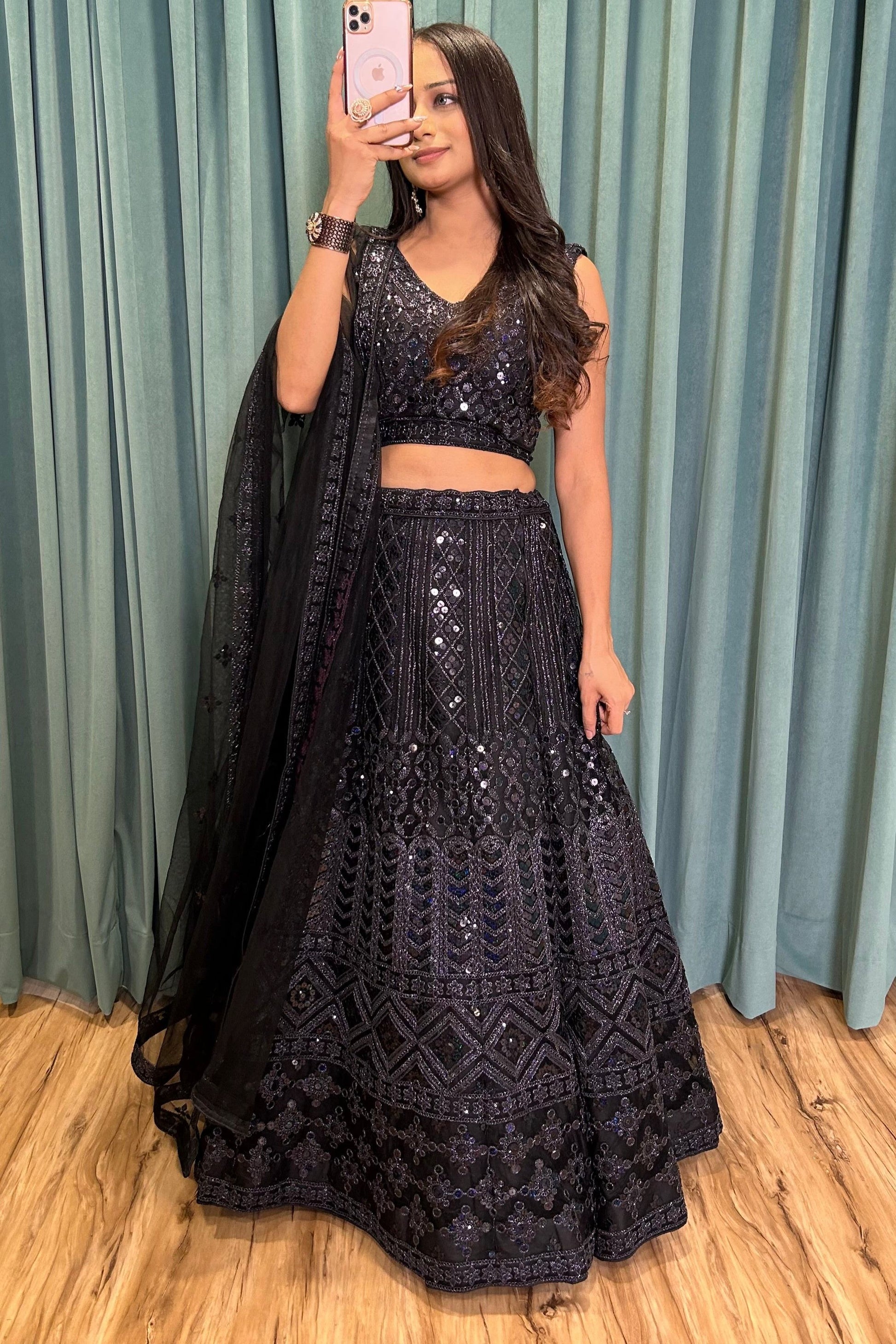 Magnificent Black Heavy Dori Sequins Worked Net Lehenga Choli - INDIAN ELEGANCE