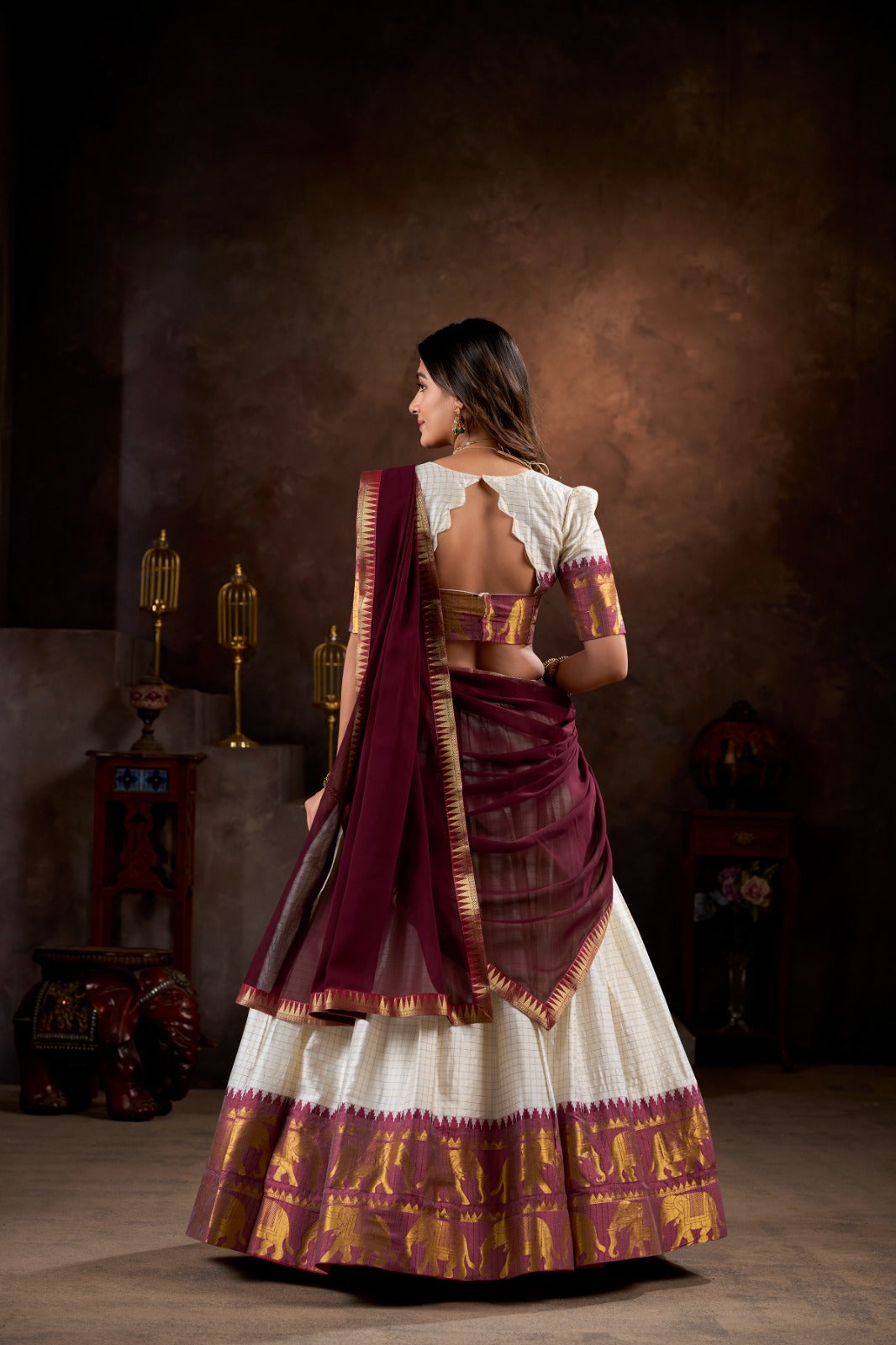 Regal Maroon & Ivory Zari Woven Lehenga Choli with Elegant Dupatta