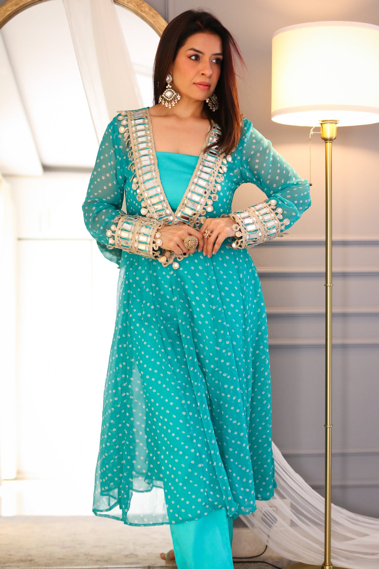 Bandhani Real Mirror Work Cord Set