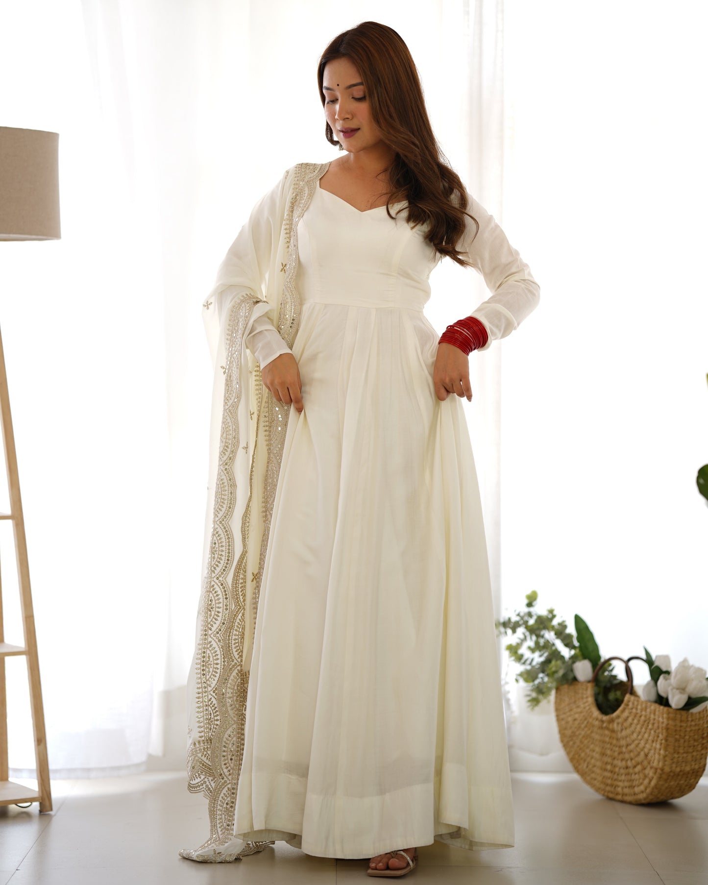 Exquisite Pure Romansilk Chanderi Designer Anarkali Pant Suit - INDIAN ELEGANCE