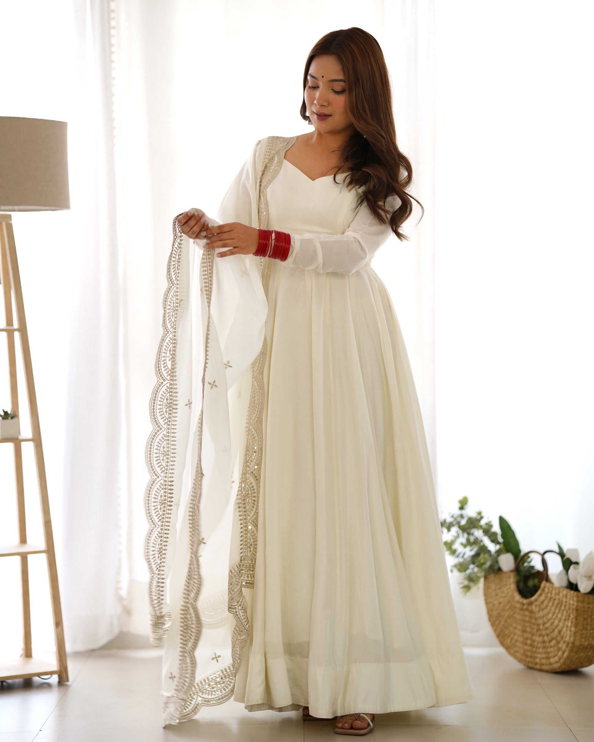 Exquisite Pure Romansilk Chanderi Designer Anarkali Pant Suit - INDIAN ELEGANCE