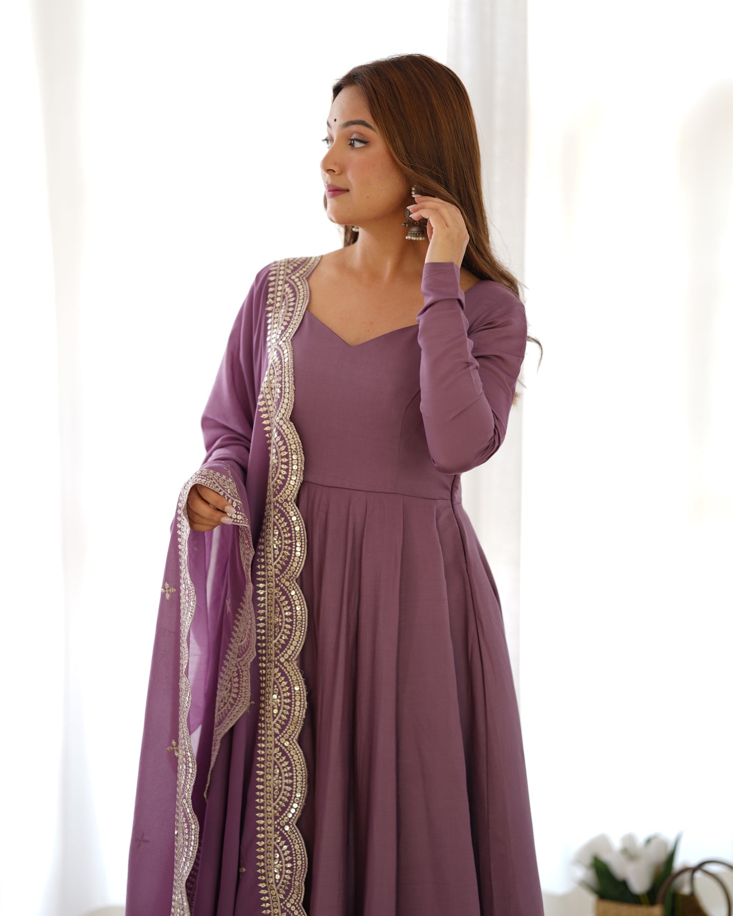 Exquisite Pure Romansilk Chanderi Designer Anarkali Pant Suit - INDIAN ELEGANCE