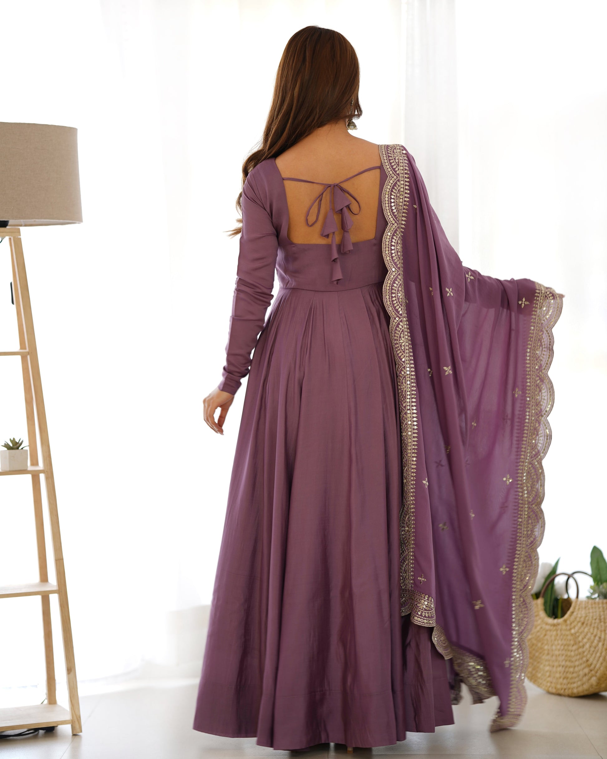 Exquisite Pure Romansilk Chanderi Designer Anarkali Pant Suit - INDIAN ELEGANCE