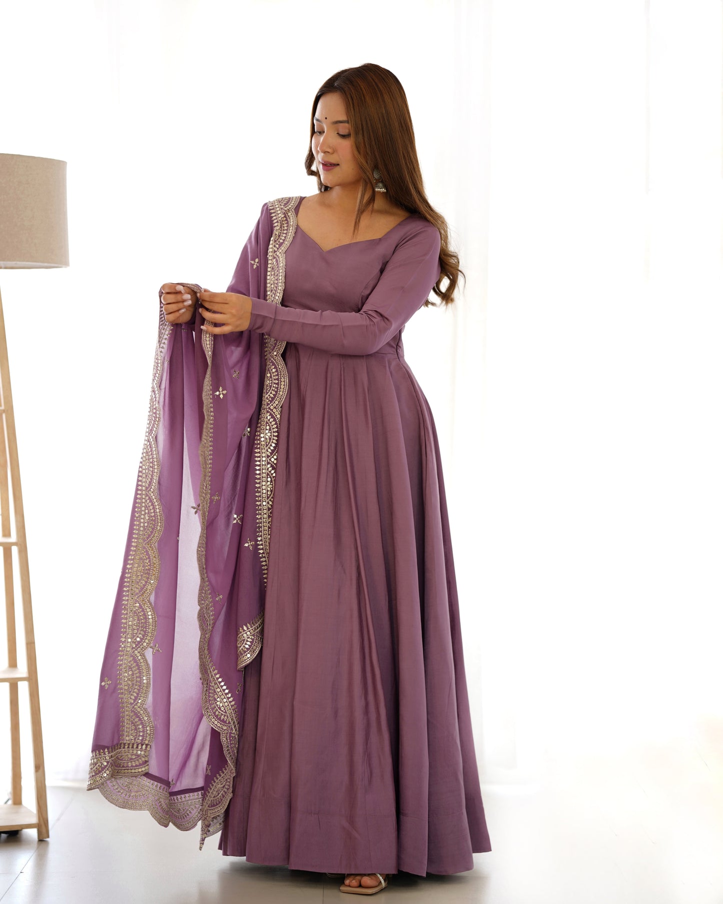 Exquisite Pure Romansilk Chanderi Designer Anarkali Pant Suit - INDIAN ELEGANCE