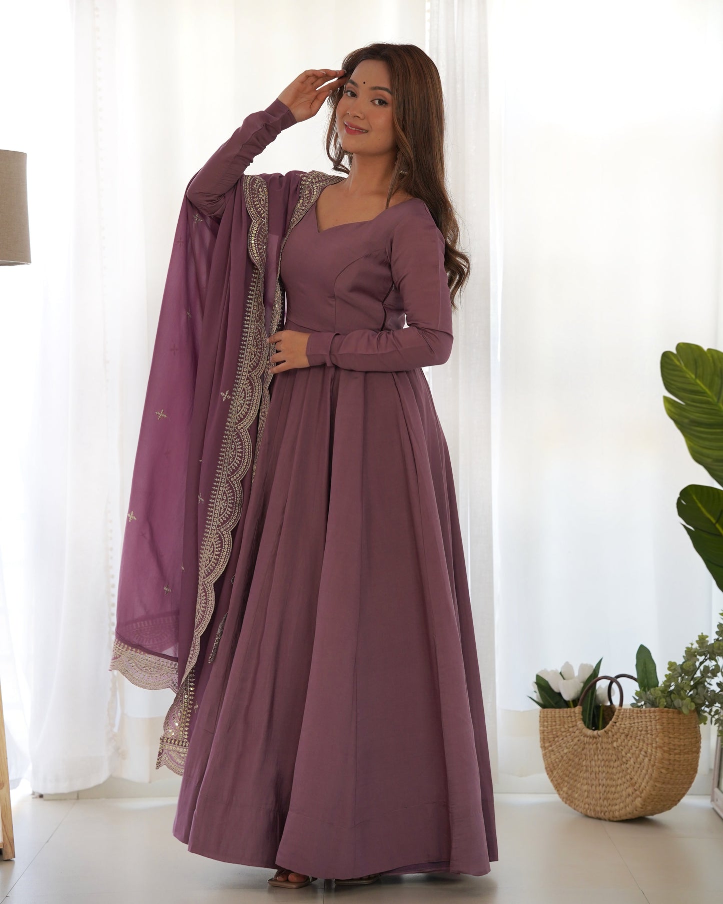 Exquisite Pure Romansilk Chanderi Designer Anarkali Pant Suit - INDIAN ELEGANCE