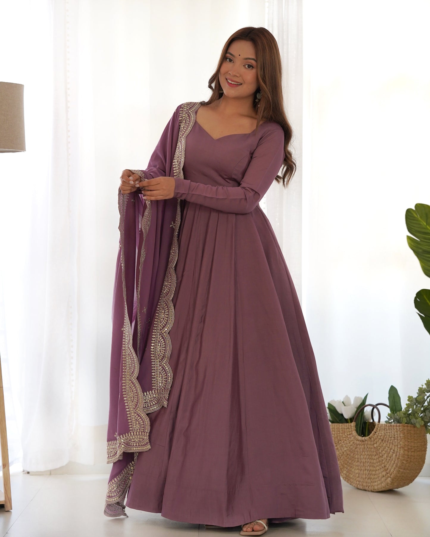 Exquisite Pure Romansilk Chanderi Designer Anarkali Pant Suit - INDIAN ELEGANCE