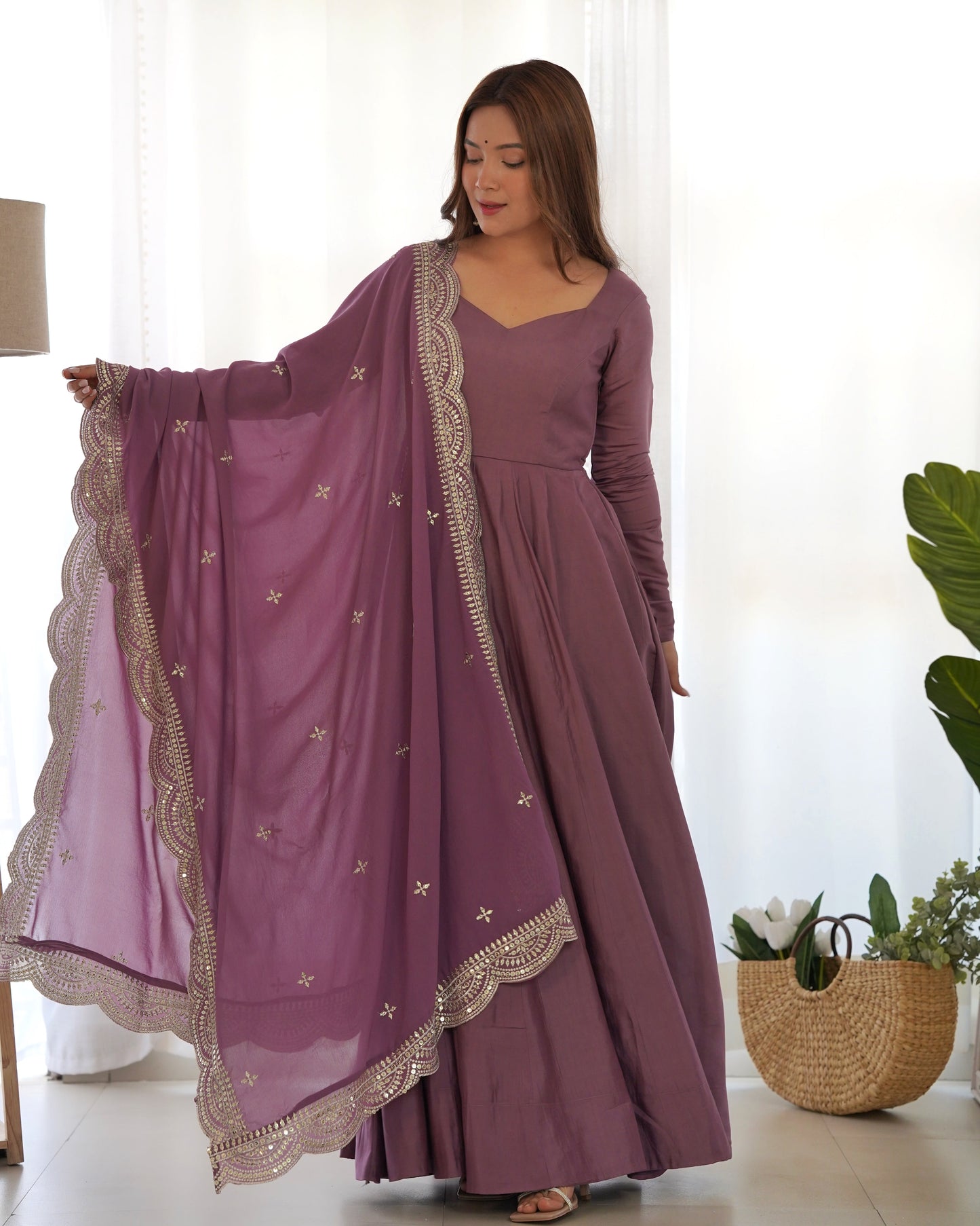 Exquisite Pure Romansilk Chanderi Designer Anarkali Pant Suit - INDIAN ELEGANCE