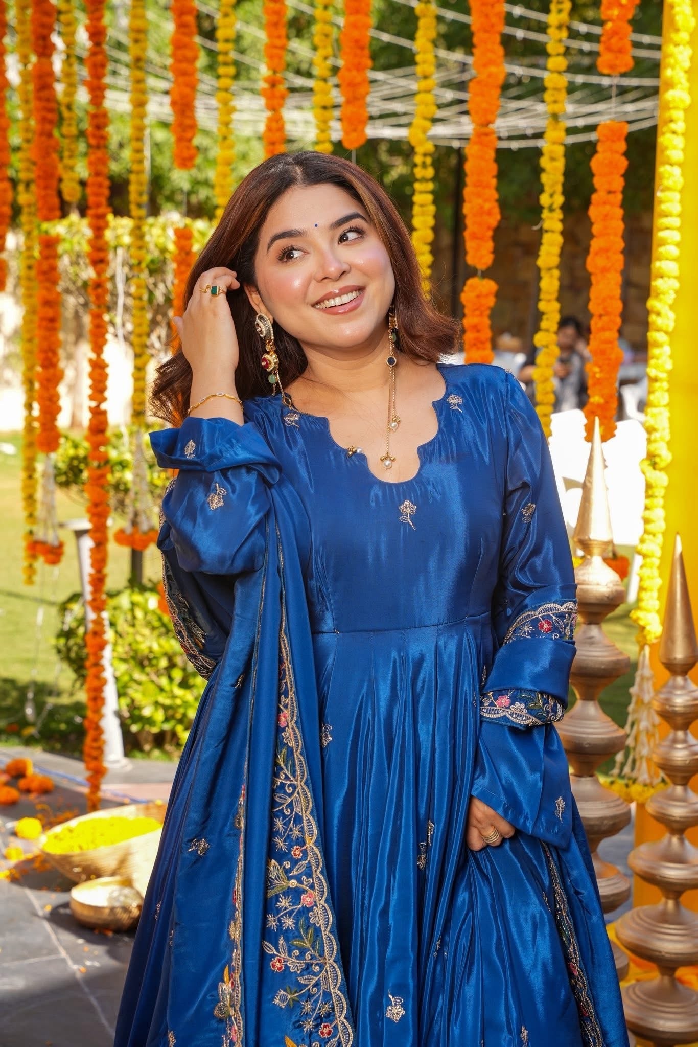Royal Blue Crepe Silk Anarkali sharara Suit Set with Thread & Sequin Work-Wedding & Farewell Wear