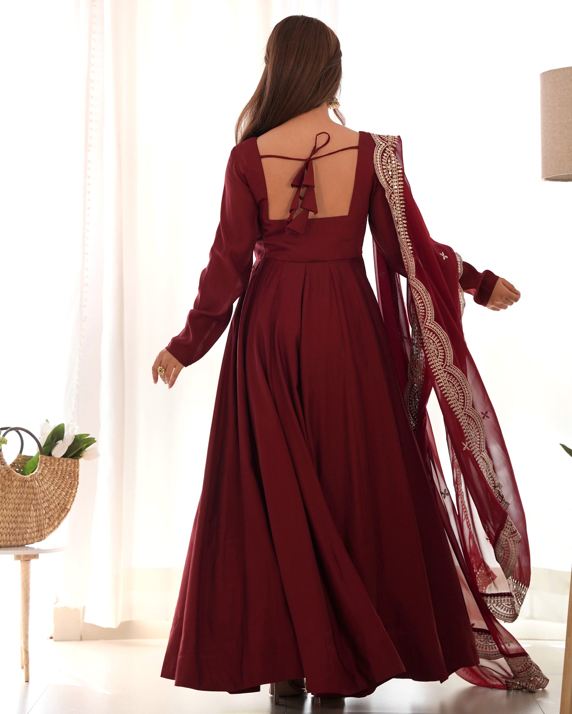 Exquisite Pure Romansilk Chanderi Designer Anarkali Pant Suit - INDIAN ELEGANCE